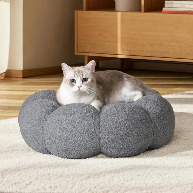 Calming Flower Plush Donut Cuddler Pet Bed ๐ธ๐พ