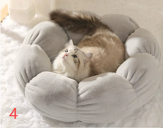 Calming Flower Plush Donut Cuddler Pet Bed ๐ธ๐พ
